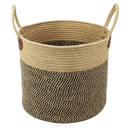 Casaphoria Cesta grande de yute tejida con asas, cesta de yute natural para ropa, manta para decoración del hogar, 14 x 14 x 12 pulgadas, paquete de 1, negro y yute