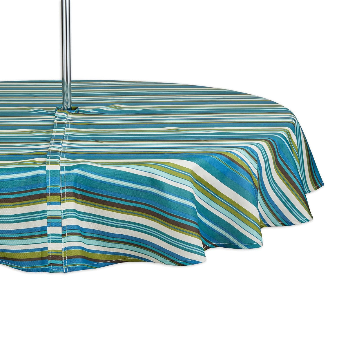 DII Summer Stripe - Colección de Mesa con Cierre para Exteriores, Multiusos, Lavable a máquina, Mantel Redondo de 60 Pulgadas, Playa