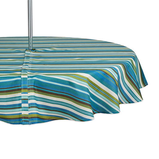 DII Summer Stripe - Colección de Mesa con Cierre para Exteriores, Multiusos, Lavable a máquina, Mantel Redondo de 60 Pulgadas, Playa