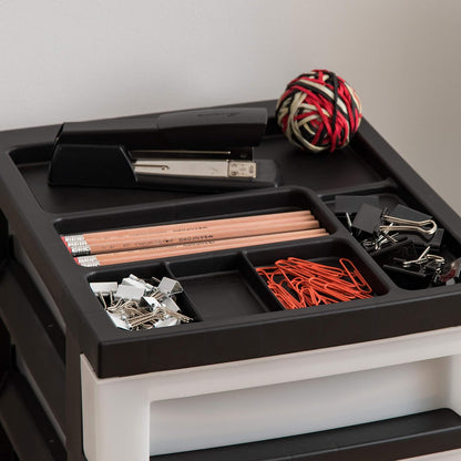 IRIS USA Carrito Organizador con Ruedas de 7 Cajones, Negro/Perla | Organiza manualidades, artículos de oficina, salón y accesorios con cajones de fácil acceso para uso diario