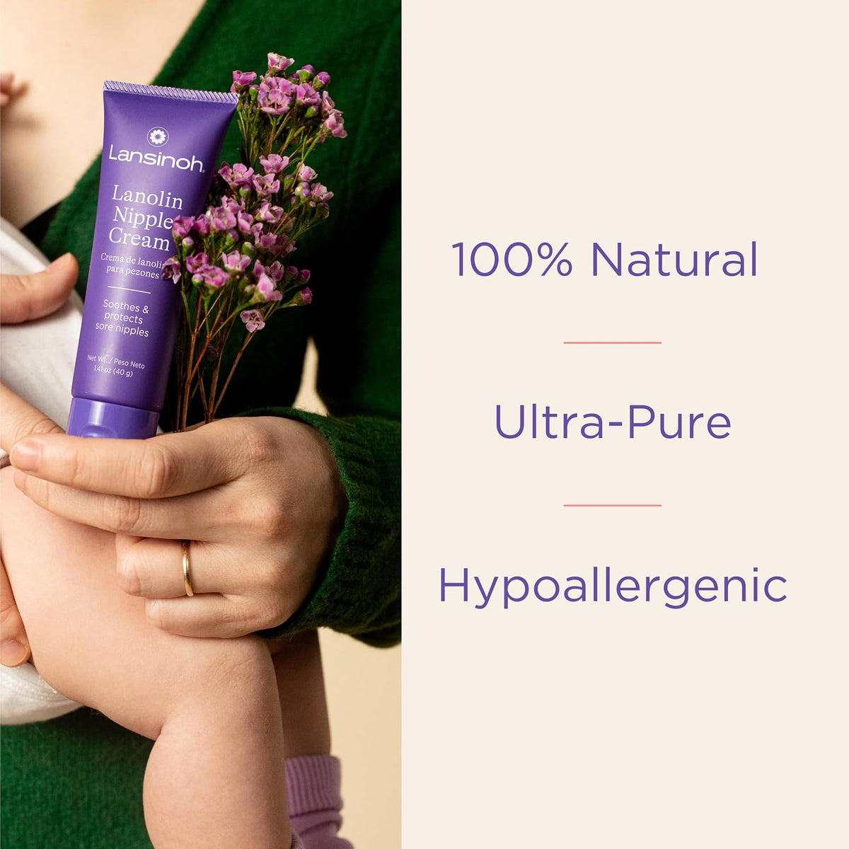 Lansinoh Crema Lanolina HPA para el Pezón, 40 ml, 100% Natural, Calma y Protege Pezones Agrietados y con Dolor, Multicolor