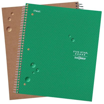 Five Star DuraShield - Cuadernos de 4 unidades, 1 tema, papel de rayas anchas, 10-1/2 x 8 pulgadas, 100 hojas, negro, rojo, verde eléctrico, azul cobalto (930021)