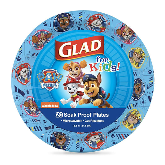 Glad for Kids - Platos de papel de Patrulla Canina, 20 unidades, 8.5 pulgadas, platos desechables de Patrulla Canina para niños, platos de papel desechables resistentes a prueba de remojo para todas