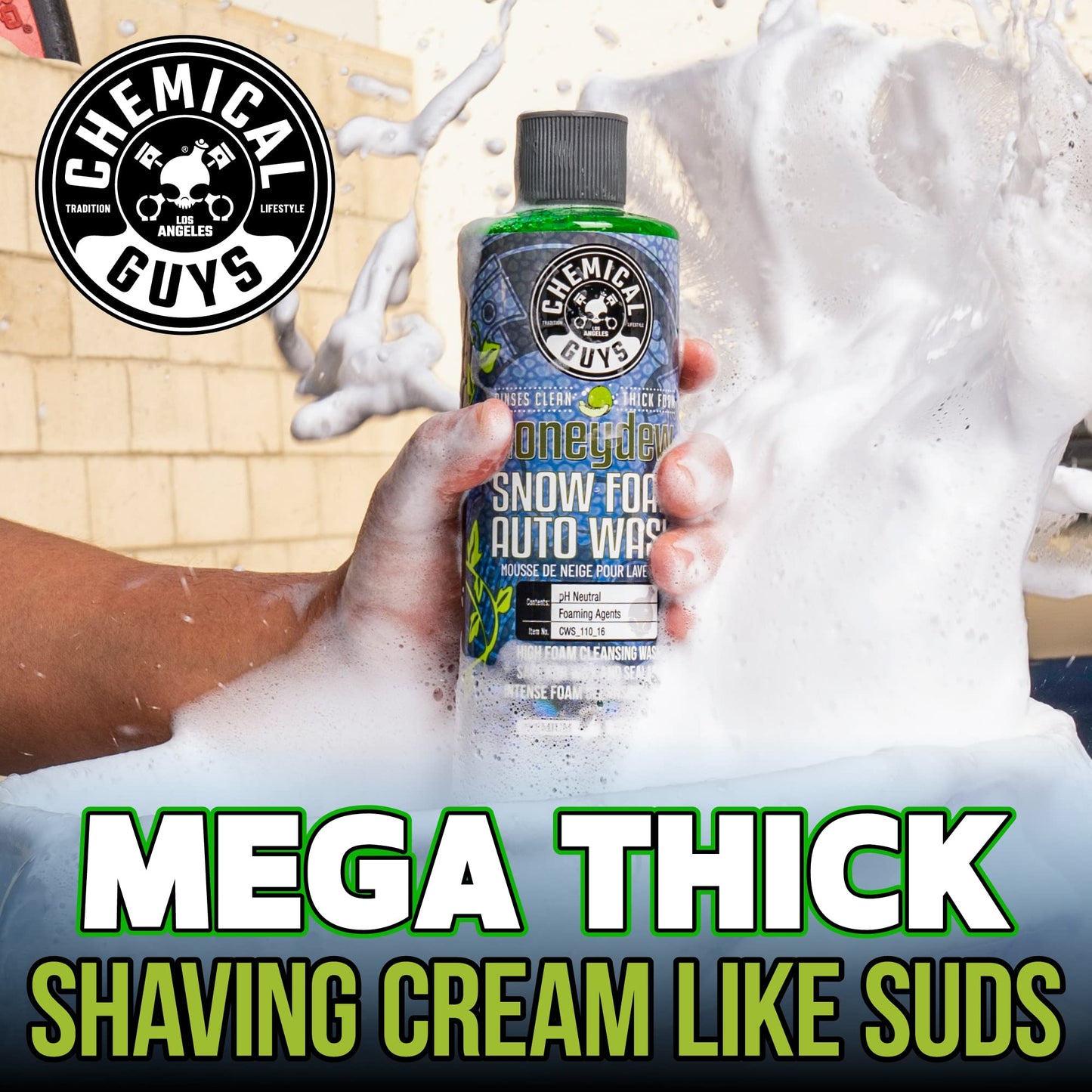 Chemical Guys CWS_110_16 Honeydew Snow Foam Car Wash Soap and Cleanser (16 oz)