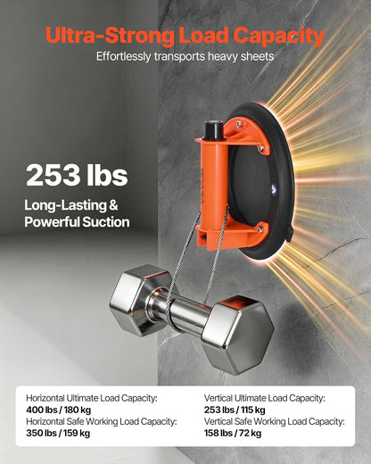 VEVOR Ventosa de Vacío Manual 203 mm 2 Piezas, Ventosa de Elevación con Caja de Herramientas, Capacidad de Carga Máx. 180 kg, Mango de Plástico ABS, Elevador de Succión para Cristal Granito Azulejos