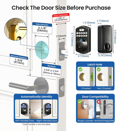 Veise KS02A - Cerradura de puerta de entrada sin llave de huellas dactilares, bloqueo automático, cerrojo electrónico para puerta delantera, biométrico, contraseña antipeeping, fácil instalación