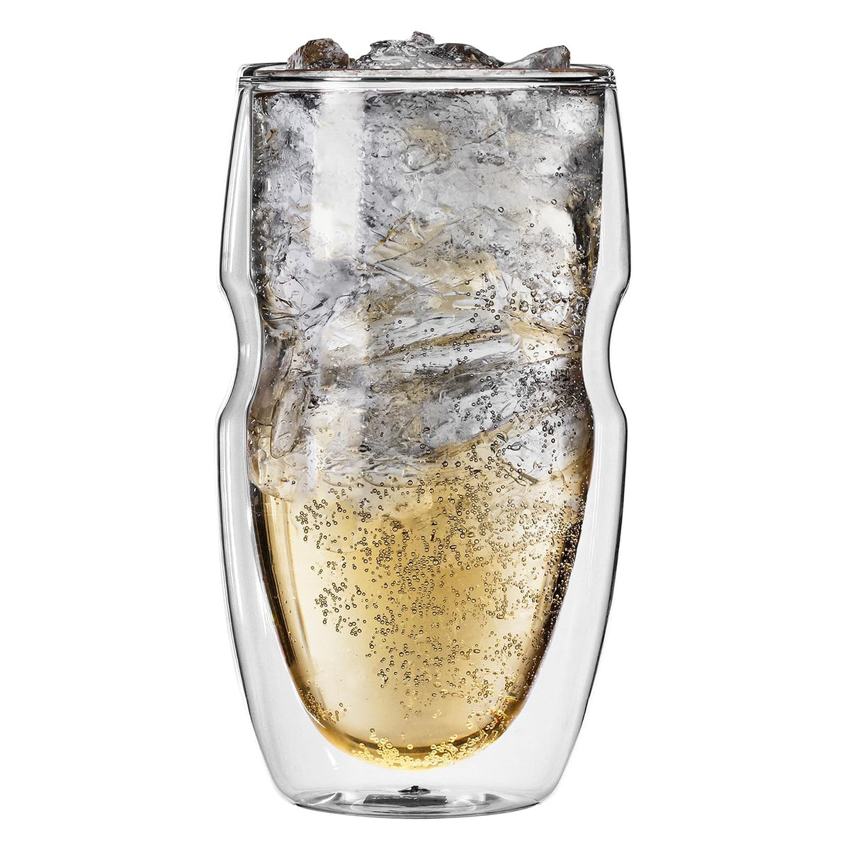 Vasos de doble vidrio Serafino, para cafés y tés fríos, con capacidad de 475 ml. Set de 2 vasos de vidrio con aislante