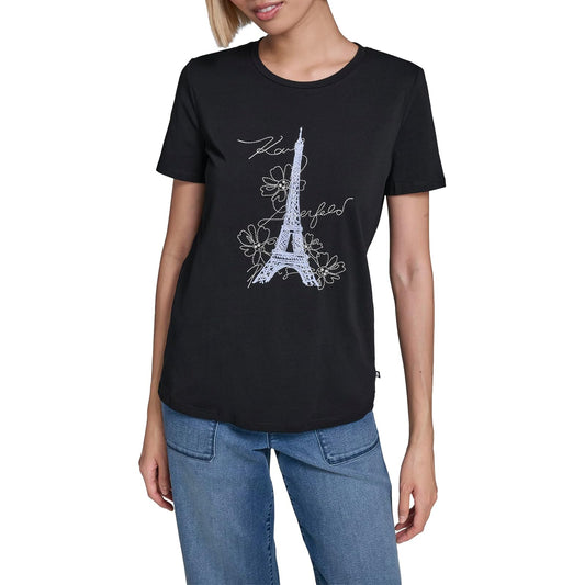 Karl Lagerfeld - Playera de Manga Corta con Cuello Redondo para Mujer