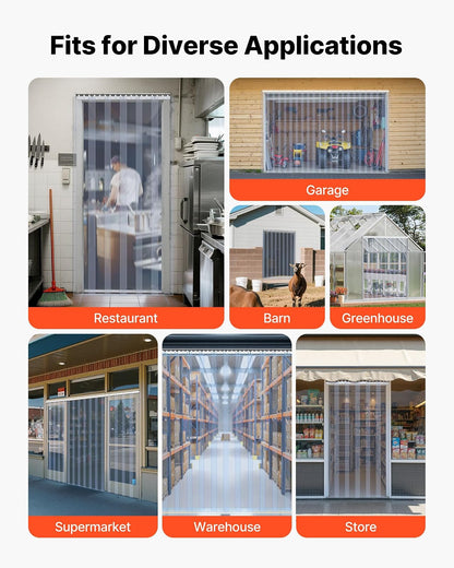 VEVOR Cortina de Tiras 91,5 x 213,4 cm Cortina de Puerta de PVC Transparente 6 Tiras de Plástico Espesor de 2 mm para Puerta de Cámara Frigorífica, Almacén, Refrigerador de Supermercado, Garajes