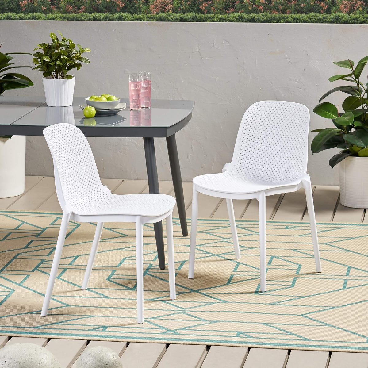 International Home 4 Sillas de Plastico de Comedor Interior y Exterior, con Proteccion UV, Estilo Minimalista, Color Blanco
