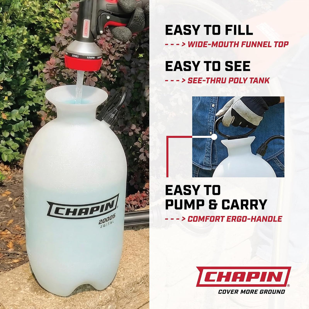 Chapin 22000 Made in USA Value Pack of 2 Units, 1 Gallon Lawn and Garden Pump Pressured Sprayer, for Spraying Plants, Garden Watering, Lawns, Weeds and Pests, Translucent White
