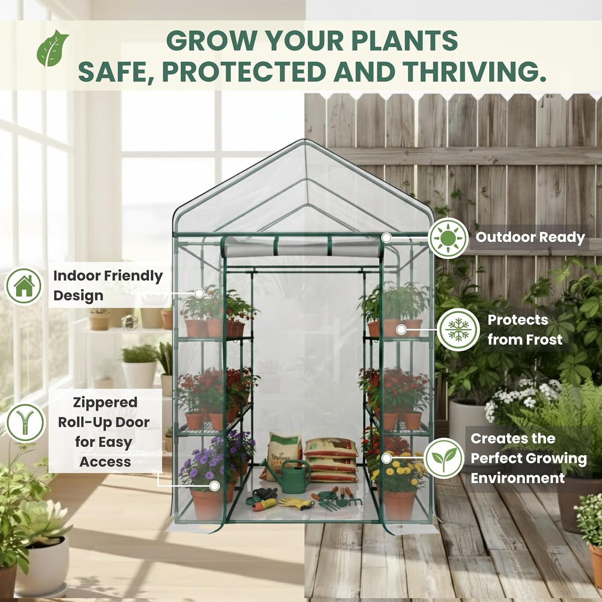 Home-Complete - Invernadero a ras de suelo, interior y exterior con 8 estantes resistentes, para cultivar plantas, plántulas, hierbas o flores en cualquier estación del año, estante de jardinería