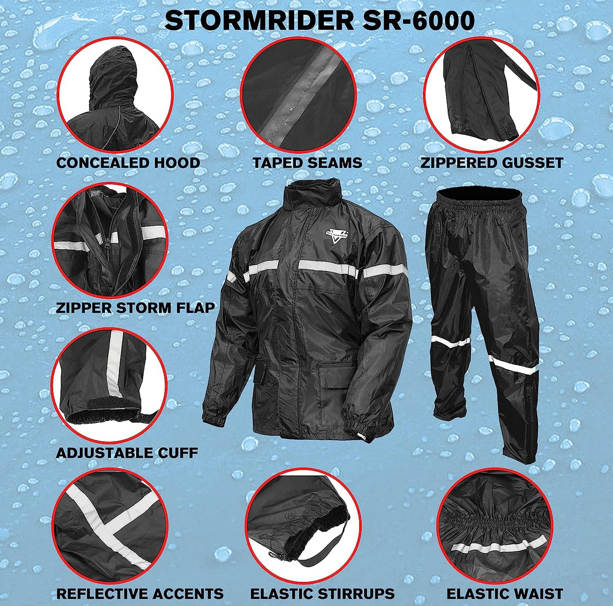 Nelson-Rigg Traje de Lluvia Stormrider SR-6000 para Motocicleta, Negro, 4XL