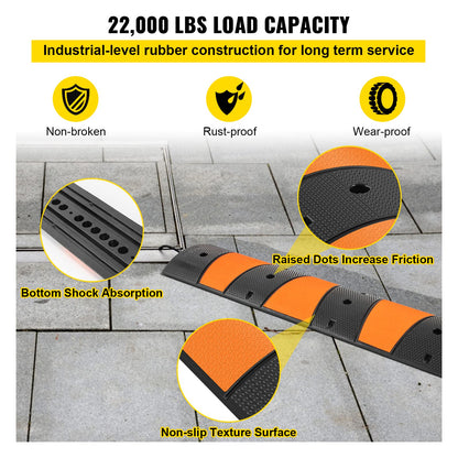 VEVOR Rampa de Protección de Cable 2 Canales Canaleta Pasacables de Suelo 3 x 4 cm Protector de Cables de Caucho y PVC Capacidad de Carga de 9980 kg Cubiertas de Suelo para Cables Negro y Amarillo