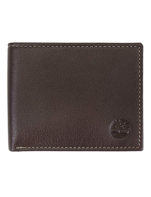 Timberland - Billetera de Cuero Genuino para Hombre - Elegantemente Sofisticado - Negro - Delgado - 7 Compartimentos - 4 Ranuras para Tarjetas - Ventana de Identificación - Sin Cierre