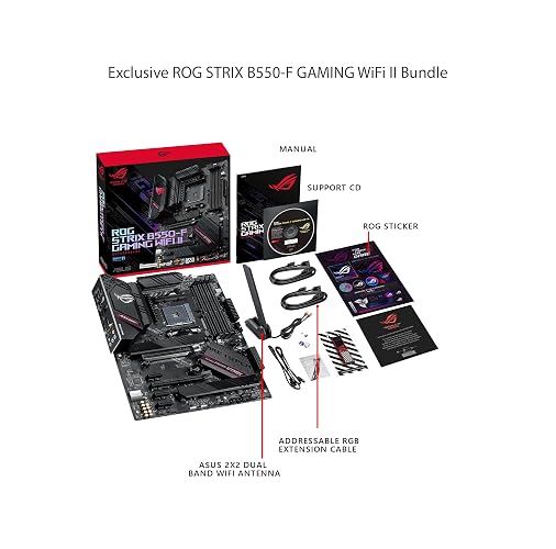 ASUS ROG Strix B550-F Gaming WiFi II AMD AM4 ATX Tarjeta Madre Gaming | AMD AM4 (Ryzen 5000/3000), DDR4 hasta 4800 (OC), 14 fases DrMOS, PCIe 4.0 x16, 2 ranuras M.2, WiFi 6E, LAN Intel 2.5Gb