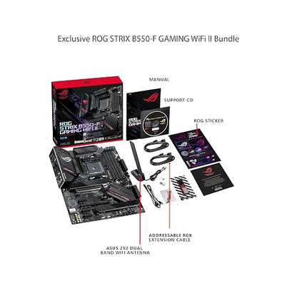 ASUS ROG Strix B550-F Gaming WiFi II AMD AM4 ATX Tarjeta Madre Gaming | AMD AM4 (Ryzen 5000/3000), DDR4 hasta 4800 (OC), 14 fases DrMOS, PCIe 4.0 x16, 2 ranuras M.2, WiFi 6E, LAN Intel 2.5Gb