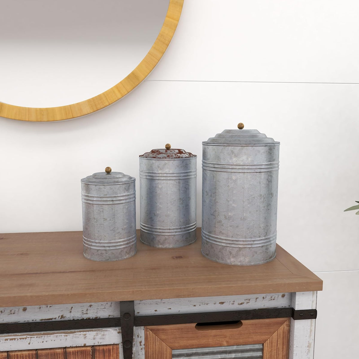 Deco 79 Metal Galvanized Canister, 11 by 9 by 7-Inch, Set of 3