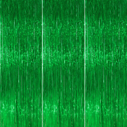 PartyWoo Cortina de Flecos Metálicos para Fiesta, Paquete de 3 - Verde-1597 - 3.3x8.2 Feet
