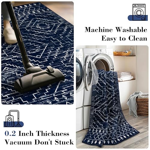 Wonnitar - Alfombra marroquí Lavable de 3 x 5 Pulgadas, Color Azul, Antideslizante, Suave, no desprende Pelusa, Alfombra geométrica de Pelo bajo, Alfombra escandinava, para Entrada, Cocina, sótano