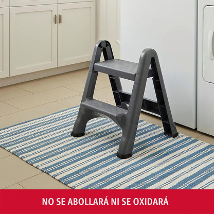 Rubbermaid Commercial Products E-Z Step – Banco Escalera Plegable de 2 Peldaños, Taburete Portátil de Alta Resistencia, 136 kg, Negro FG420903