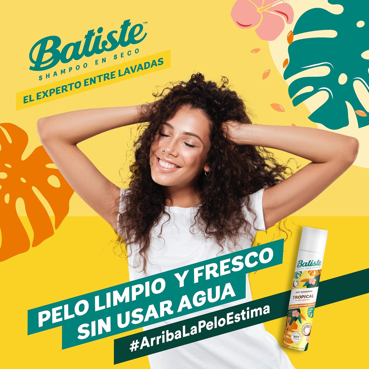 Batiste Tropical, Shampoo En Seco, Fragancia Cítrica, Limpia Y Refresca el Cabello, Sin Sulfato Ni Parabenos, Aerosol 200ml