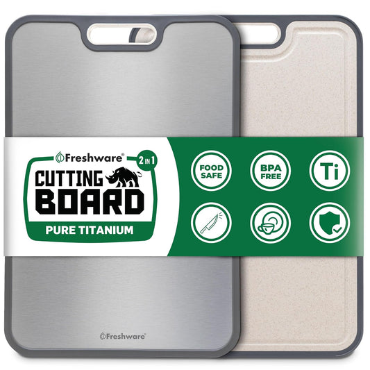 Freshware - Tabla de cortar de titanio para cocina, tablas de cortar de doble cara y antideslizantes, titanio puro/PP, tabla de cortar con ranuras para jugos, apta para lavaplatos, tamaño grande de