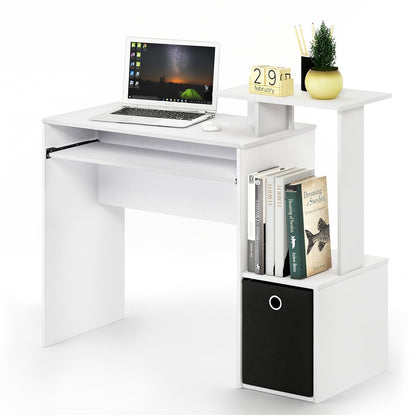 Furinno Econ Escritorio de Computadora Multifuncional para Oficina en Casa con Contenedor, Blanco con Negro