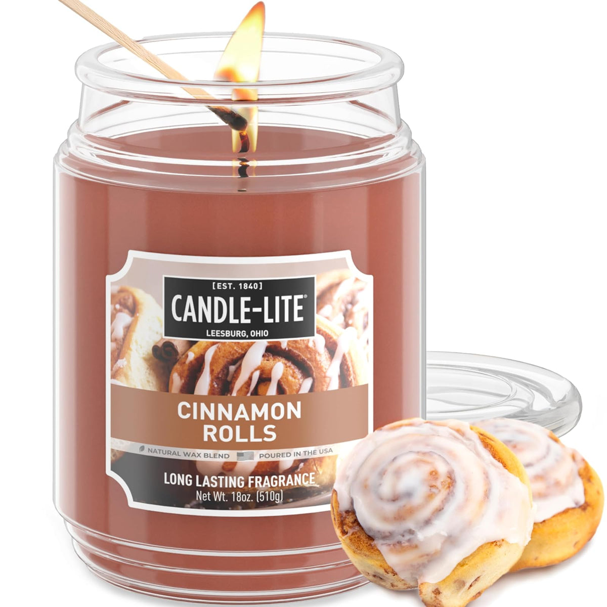 Candle-Lite Vela Perfumada en Tarro, 18 oz - Rollos de canela (NUEVO) - 18 oz