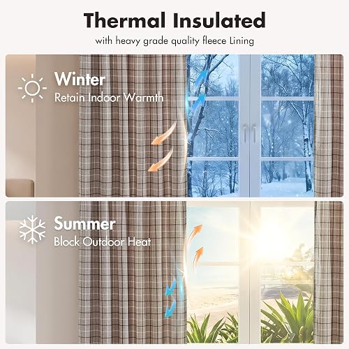 Madison Park Anaheim Cabin Plaid Curtain Window, Thermal Insulated Fleece Lining, Living Room Decor Light Blocking Drape for Bedroom, 1-Single Panel Pack, 50" x 84", Rod Pocket, Brown