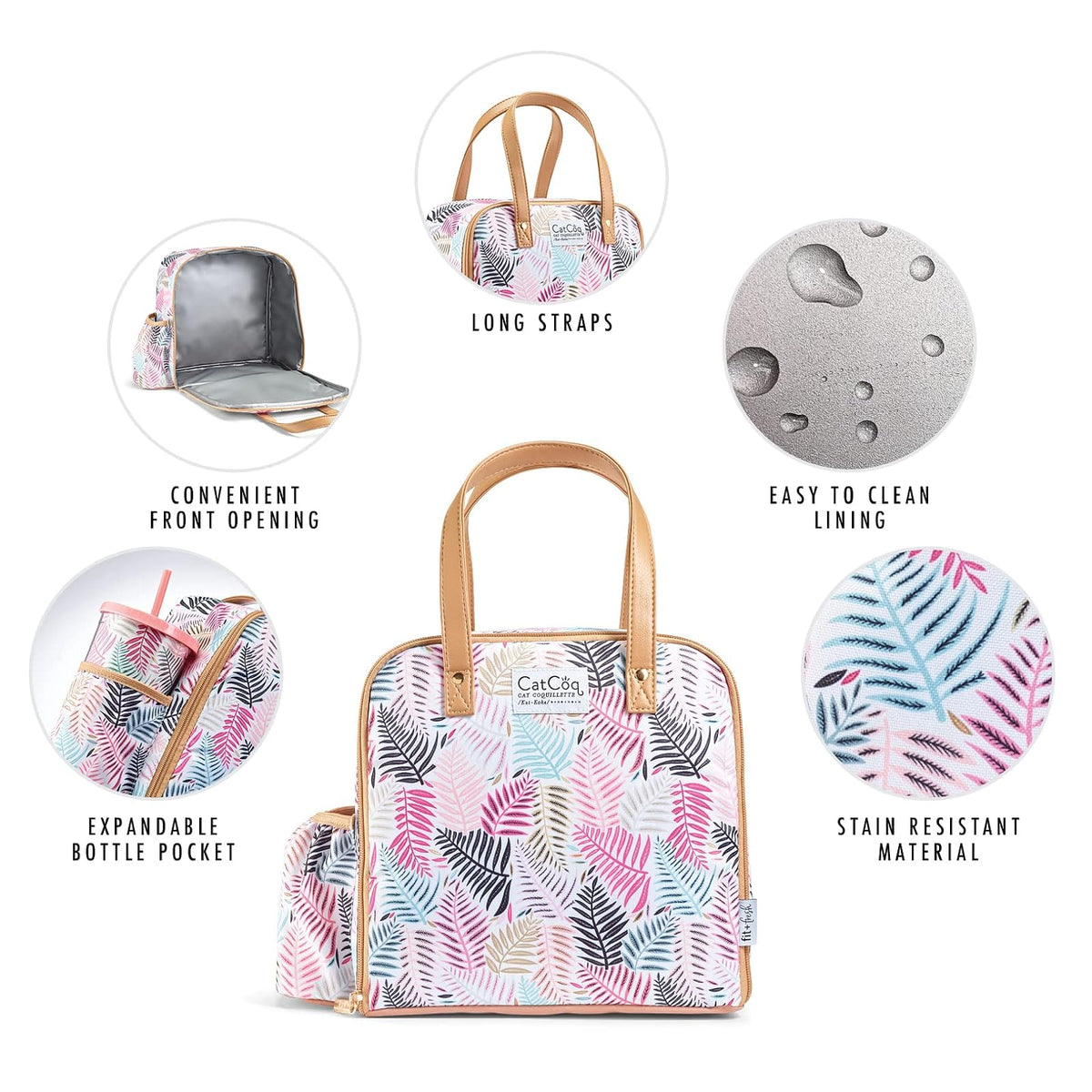Fit & Fresh - Wichita - Lonchera térmica con bolsa lateral y asas de transporte, kit de almuerzo completo que incluye vaso a juego, 2 recipientes y paquete de hielo - Palma colorida