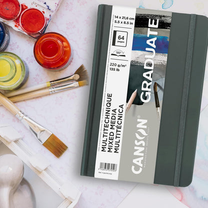Canson - Papel mixto de papel para graduado, color gris, tapa dura, 14 x 21 cm, 32 hojas - Papel de artista para collage, acuarela, tinta, lápiz, marcador
