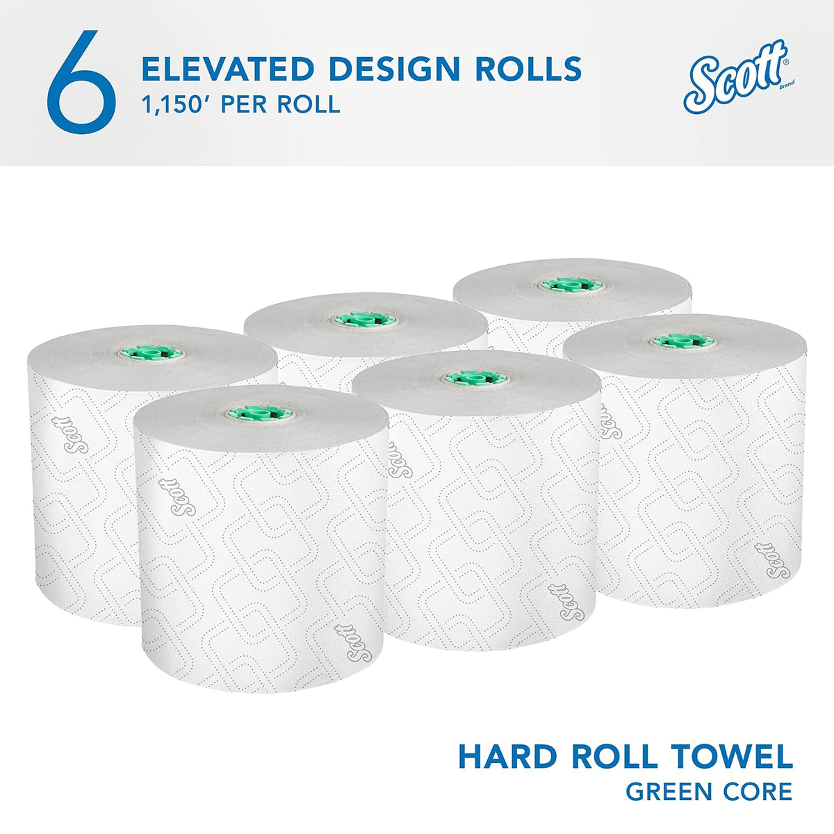 Scott Professional - Toallas de papel de rollo duro de alta capacidad, a granel (25700), enrolladas duras, diseño elevado, bolsillos de absorbencia, blanco, para dispensadores de núcleo verde