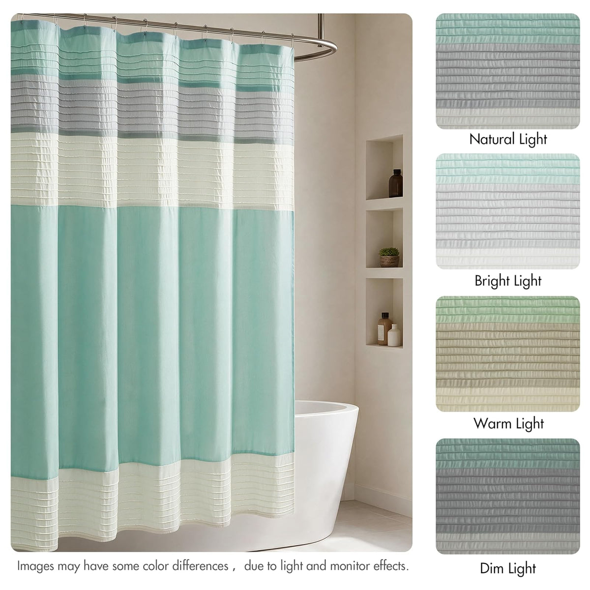 Madison Park Amherst - Cortina de Ducha de Seda sintética a Rayas Modernas Cortinas de baño de Microfibra, 72 x 72 Pulgadas, Color Aguamarina