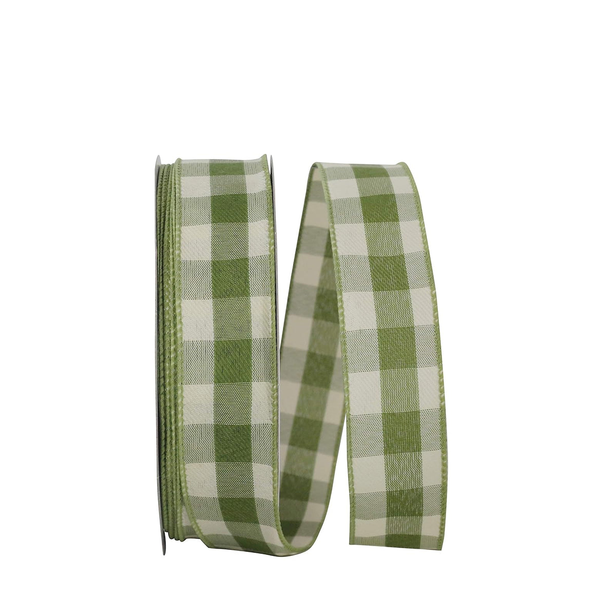 Reliant Ribbon 93228W-043-09K Cinta de sarga a cuadros con borde de alambre, 1-1/2 pulgadas x 50 yardas, musgo
