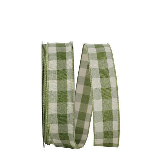 Reliant Ribbon 93228W-043-09K Cinta de sarga a cuadros con borde de alambre, 1-1/2 pulgadas x 50 yardas, musgo