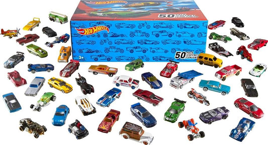 Hot Wheels Die Cast Basics Vehículo de Juguete Paquete de 50 Autos con una fantástica decoración para niños de 3 años en adelante
