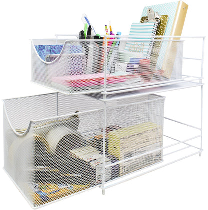 Sorbus® Cabinet Organizer Set—Mesh Storage Organizer with Pull Out Drawers—Ideal for Countertop, Cabinet, Pantry, Under the Sink, Desktop and More (White 2 Drawer)