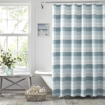 Tommy Bahama - Cortina de Ducha de Tela, Elegante decoración de baño a Rayas, con Agujeros en la Parte Superior (Hula Beach Blue, 72 x 72 Pulgadas) - Hula Beach Blue - 72x72