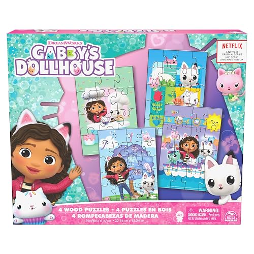 Spin Master La casa de muñecas de Gabby, 4 Rompecabezas de Madera, Rompecabezas de 12 Piezas, 16 Piezas, 20 Piezas, 24 Piezas, Rompecabezas para niños, para preescolares a Partir de 4 años