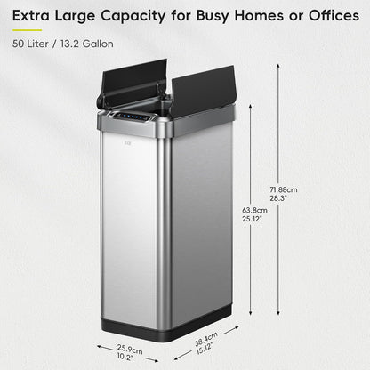 EKO Phantom-T - Bote de basura vertical con sensor de movimiento de 50 litros, acabado de acero inoxidable cepillado