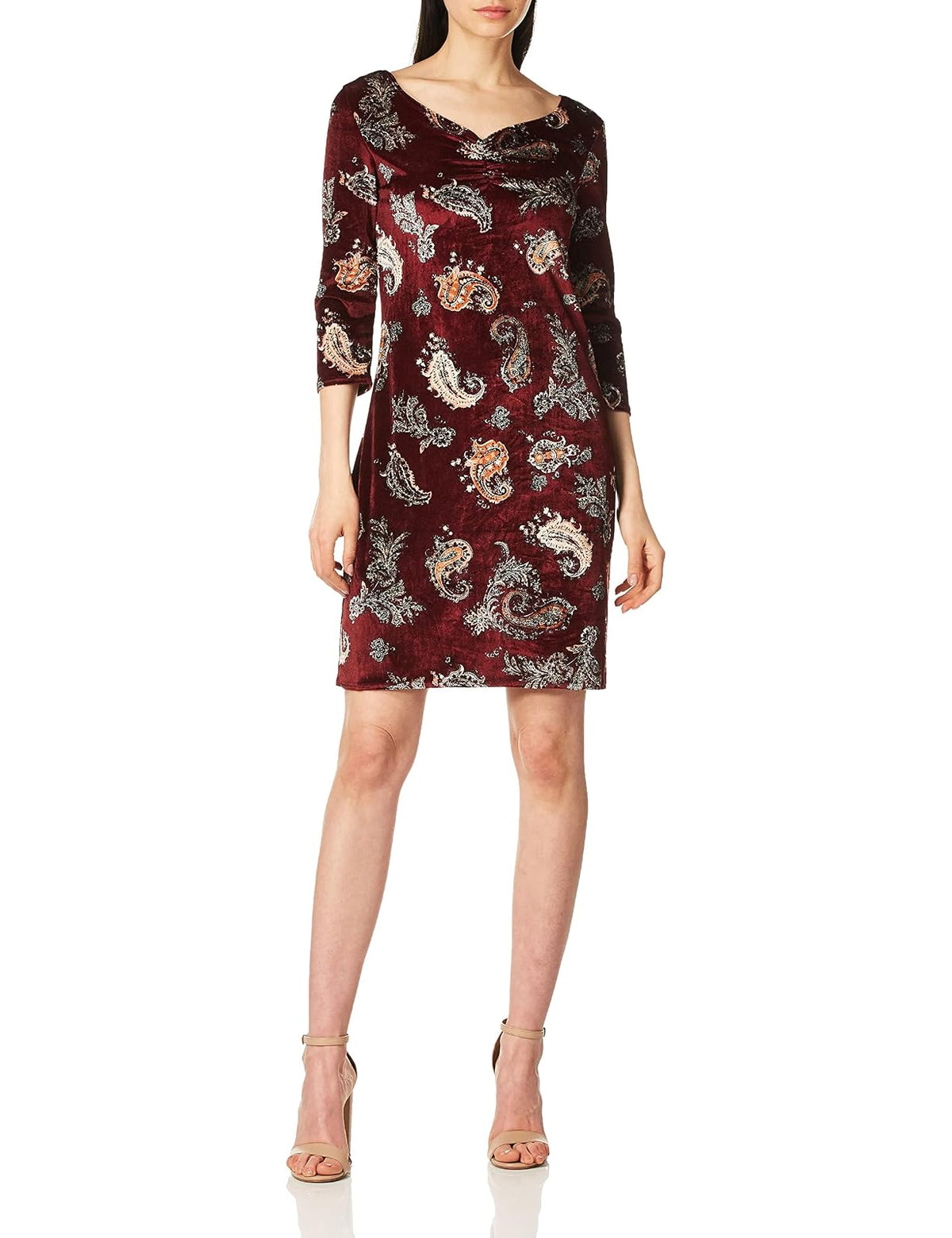 Star Vixen Petite 3/4 Slv Pinch Vfrt Str Velvet Bodycon Dress Vestido de Fiesta Informal Mujer