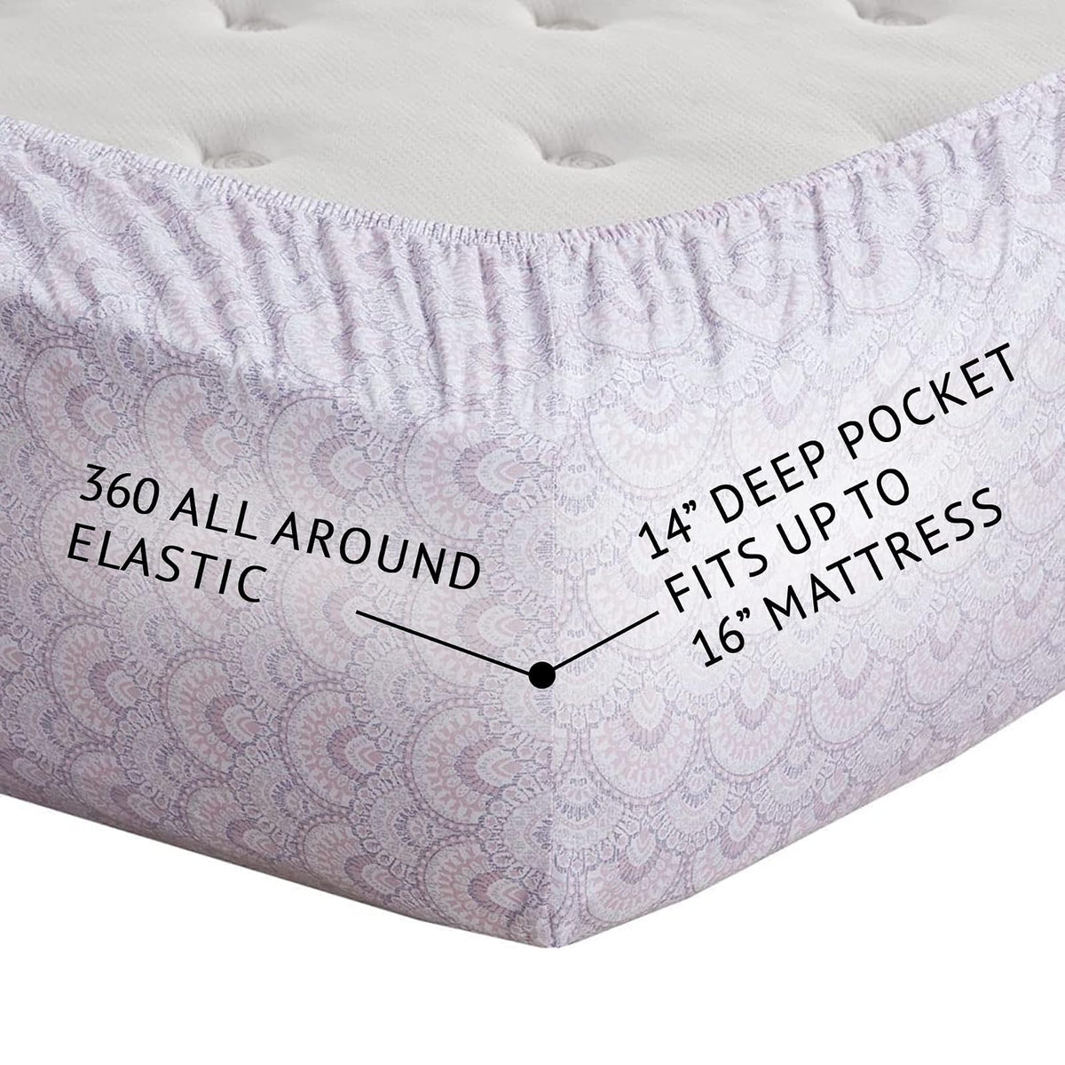 Comfort Spaces - Juego de sábanas de algodón de 144 hilos, transpirable, ligero, suave con bolsillo profundo elástico, ropa de cama moderna para todas las estaciones, funda de almohada a juego, King, morado Tabitha, 4 piezas