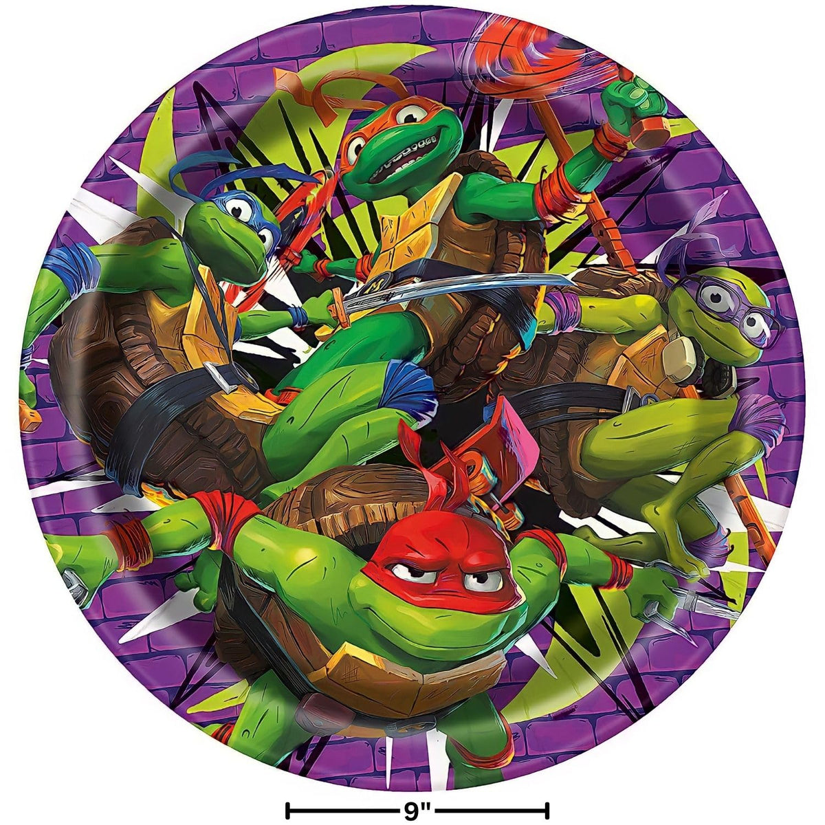 Unique Industries - Platos de papel desechables redondos para cenar con tortugas ninja mutantes adolescentes – 9 pulgadas (8 unidades) | Elegante y respetuoso con el medio ambiente, perfecto para celebraciones temáticas de tortugas ninja