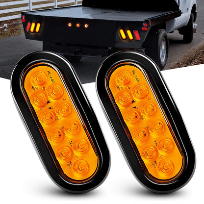 Nilight Luces Traseras LED Ovaladas 6" Señales de Giro IP67 para Remolque Camión TL-08, Ámbar, 2 Unidades