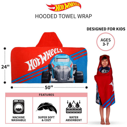Franco - Toalla con Capucha, Hot Wheels, 24" x 50", 1