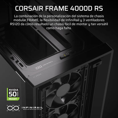 Corsair Frame 4000D RS Caja Modular Mid-Tower de Gran Flujo de Aire para PC – 3X Ventiladores RS – Sistema de Montaje de Ventiladores InfiniRail™ – Se Adapta a Múltiples Radiadores de 360 mm – Negro
