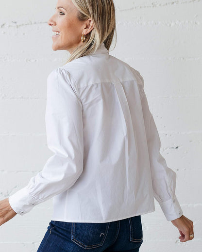 The Drop Playera Para Mujer, de Cuello Redondo Con Botones, Blanco, por @jaceyduprie