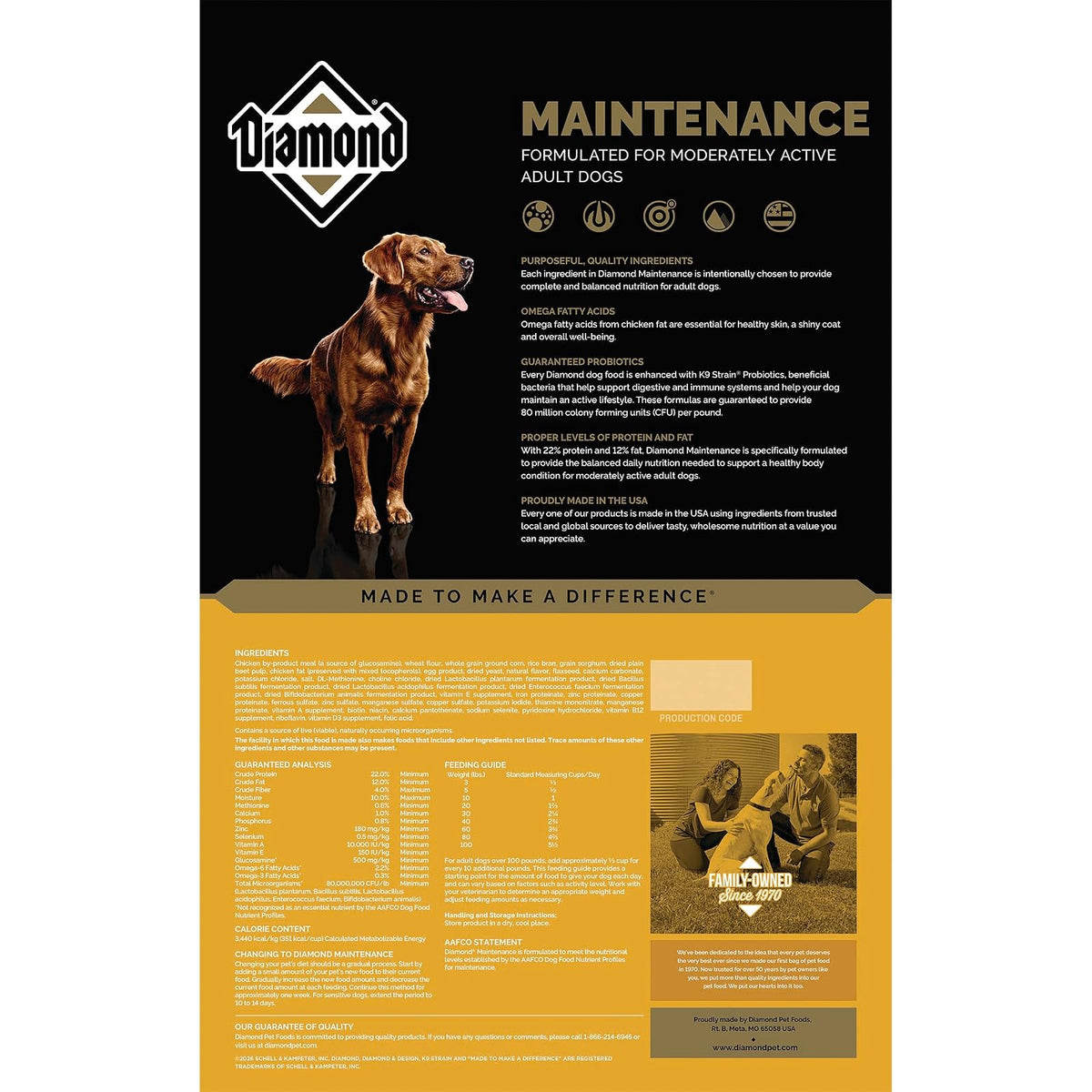 Diamond Premium Maintenance Alimento para Perro Adulto | Fórmula para perros adultos moderadamente activos, nutrición completa y , omegas 3 y 6 para piel y pelaje