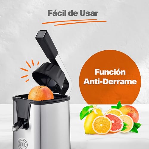 Hukën x MasterChef | Exprimidor Eléctrico de Cítricos CITRUSMAX 200W | Exprimidor de Naranjas y Limones | 2 Conos Dual-Press | Filtro Ajustable | Antiderrame | Acero Inoxidable